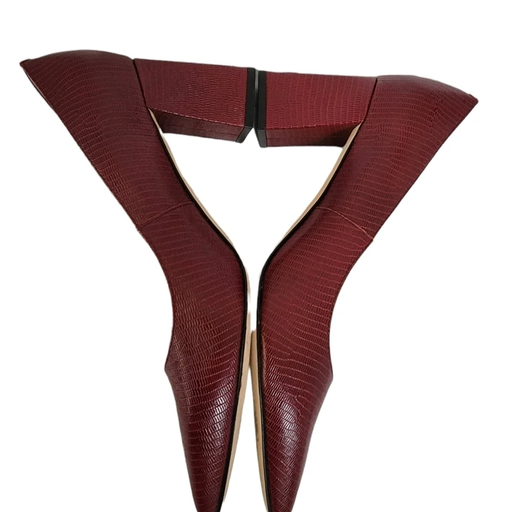 Marc Fisher LTD Zelda Dark Red Croc Leather Block Heel Pointy Toe Pump Size 8M